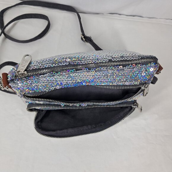 PINK Victoria's Secret Silver Sequin Iridescent Crossbody Purse Bag - Picture 7 of 9